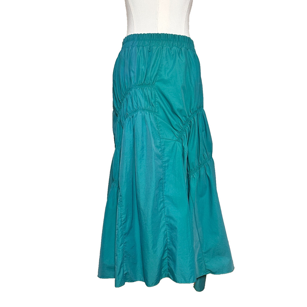 Teal Green Nylon Gathered Pull On Peasant Boho Maxi Skirt Small - Picture 5 of 7